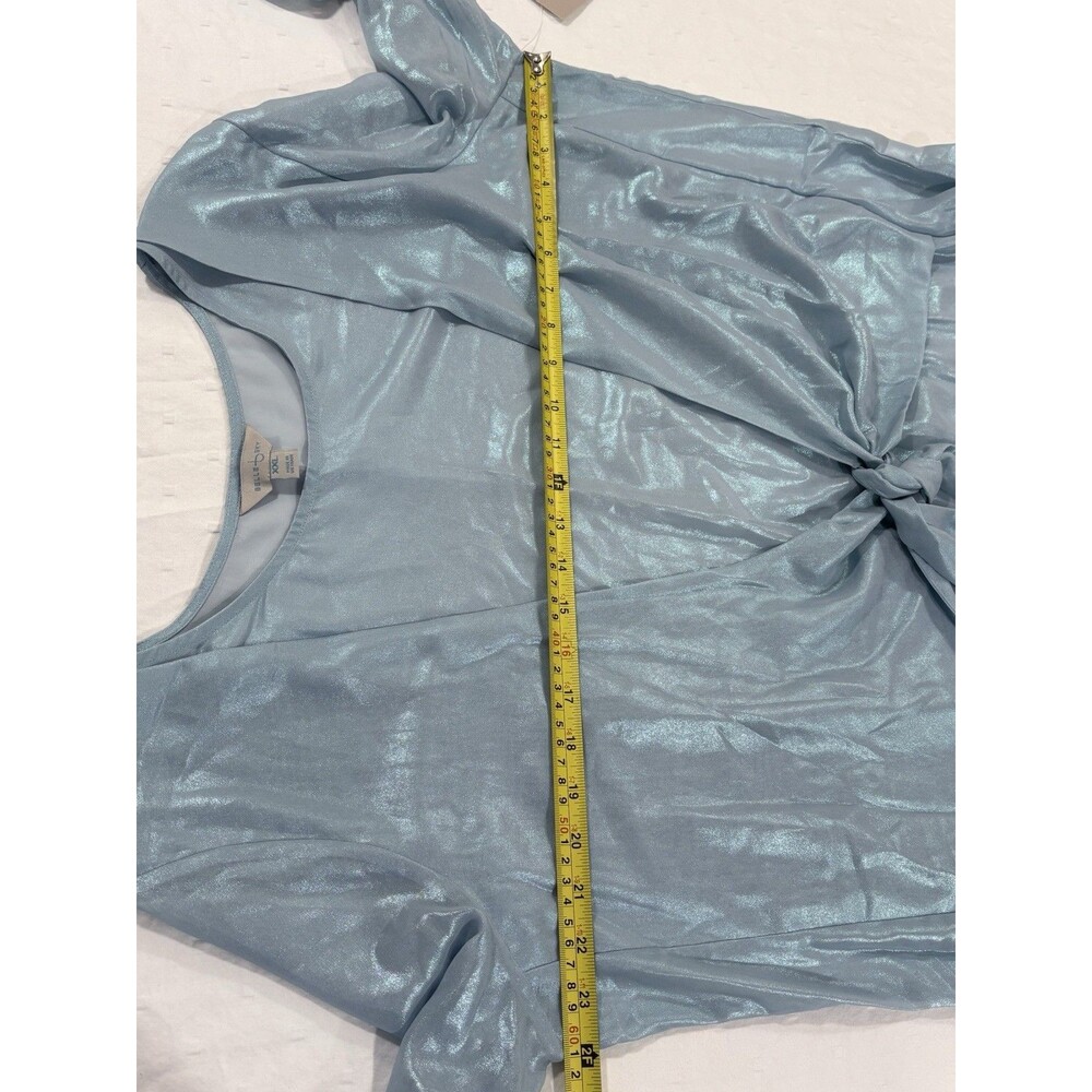 NWT Belle Sky Blue Metallic Tie Front Blouse XXL Shimmery Top - Picture 11 of 13